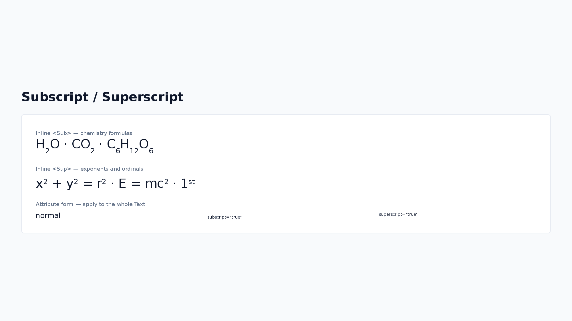 Subscript / Superscript example