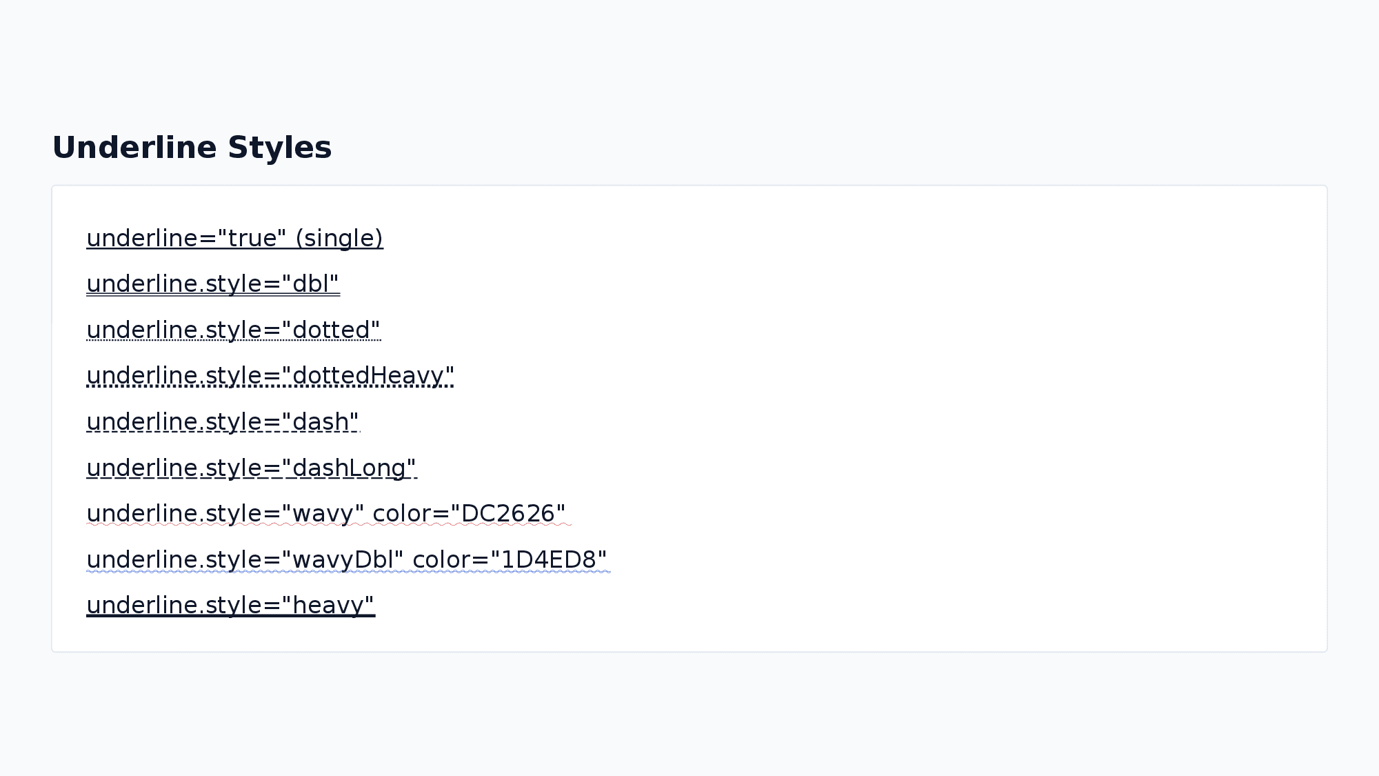 Underline styles example